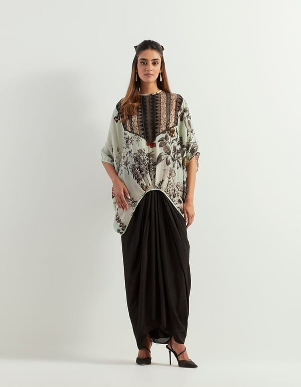 Printed Poncho Top and Draped Maxi Skirt Co-ord Set — Kavita Bhartia