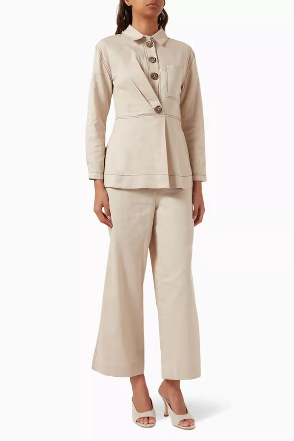 Beige Linen Tailored Co-ord Set with Wide-Leg Pants — NOTEBOOK
