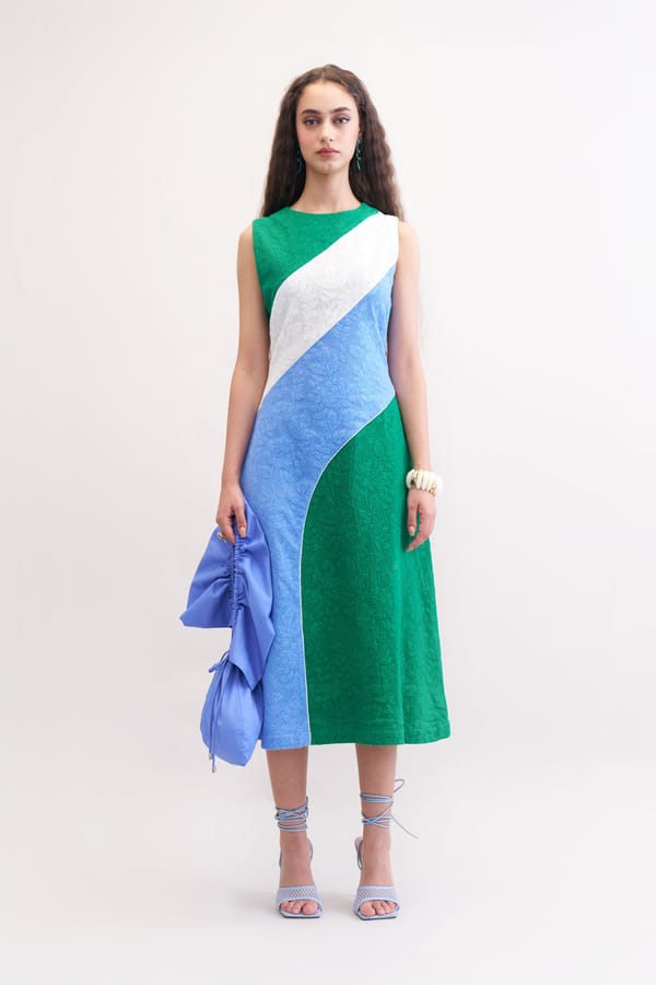 Colorblock Cotton Lace Fit and Flare Midi Dress — Our Love