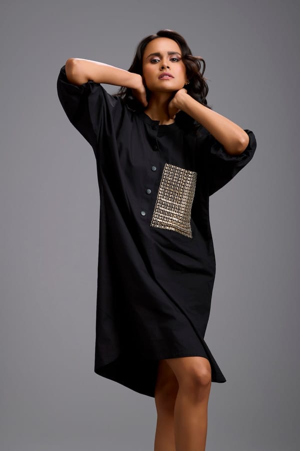 Oversized Shirt Dress with Ruched Sleeves — Deepika Arora