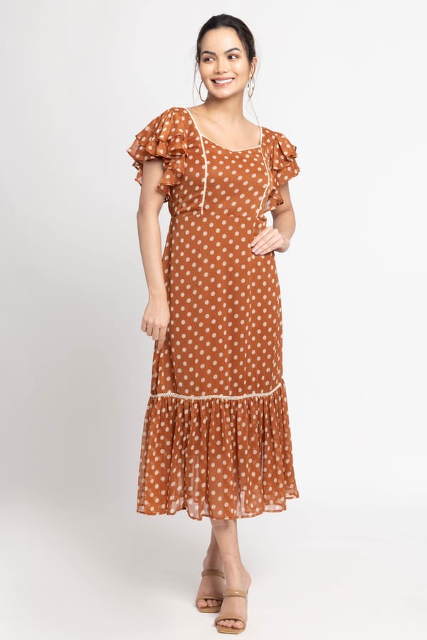 Brown Polka Midi Dress — Julo