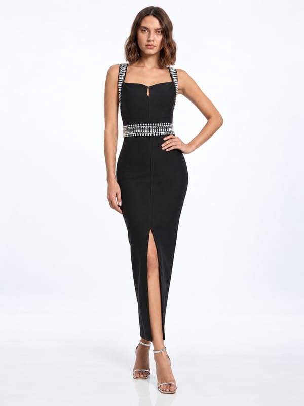 Black Bandage Knit Embellished Bodycon Maxi Dress — KAREN MILLEN