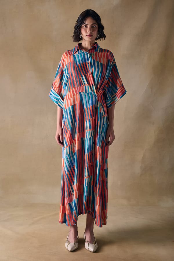 Asilah Stripe Printed Button-Down Midi Shirt Dress — Pocketful Of Cherrie