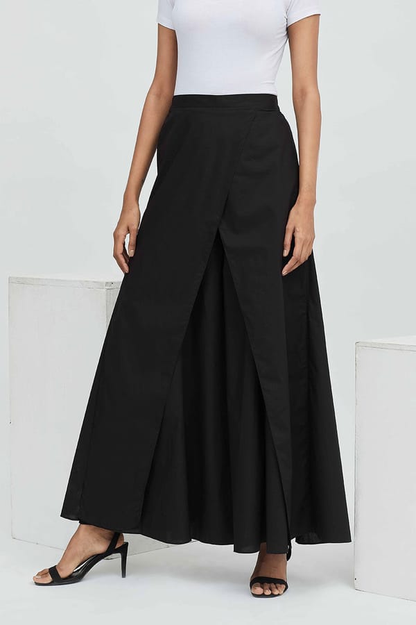 Black Cotton Layered Palazzo Pants — Aakaar