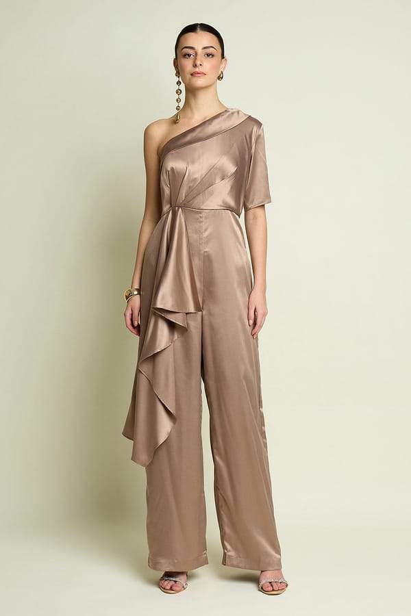 Champagne One Shoulder Jumpsuit — Aakaar