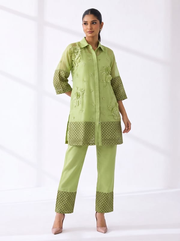 Pearl Petal With Jaali Organza Tunic Set — RUCHIKA MALLIKA LABEL