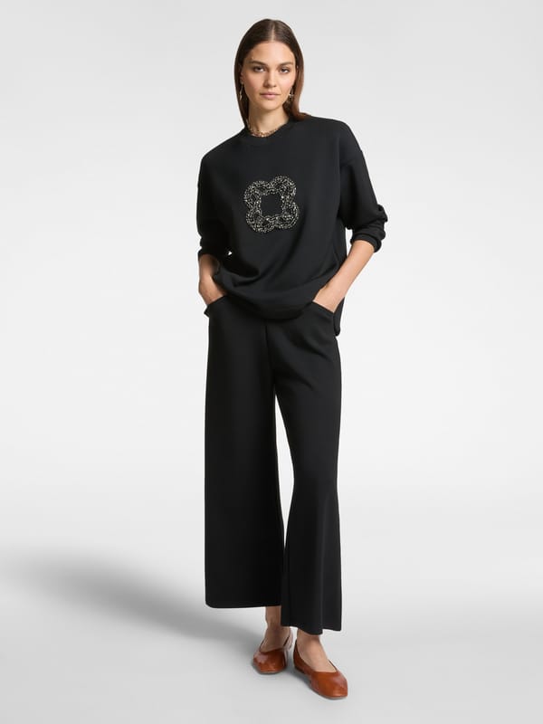 Black Cropped Wide-Leg Pull-On Trousers — ELENA MIRO