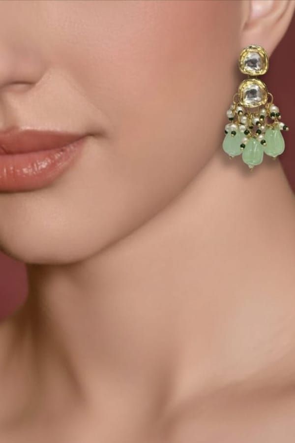 Mint Kundan Drop Earrings — Beauty Spot Jewellery
