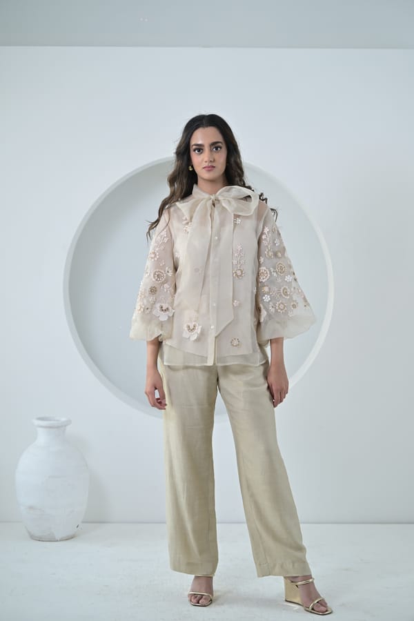 Monochrome Phool Patti Organza Tie Up Coord Set — RUCHIKA MALLIKA LABEL