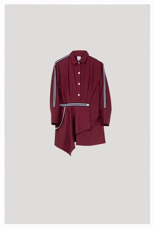 Maroon Asymmetrical Longline Shirt with Contrast Tape — NOTEBOOK