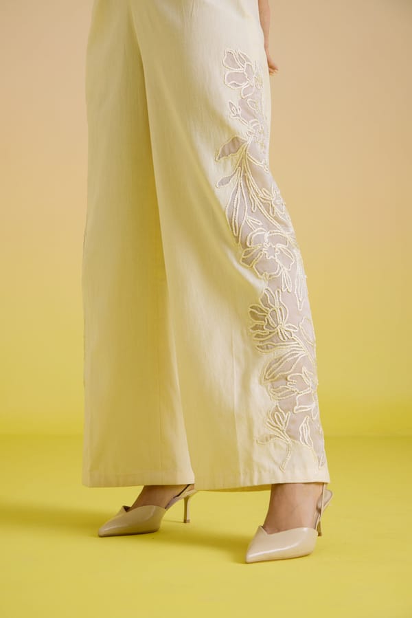 Ivory Embroidered Panelled Pants — HOUSE OF HEATHER