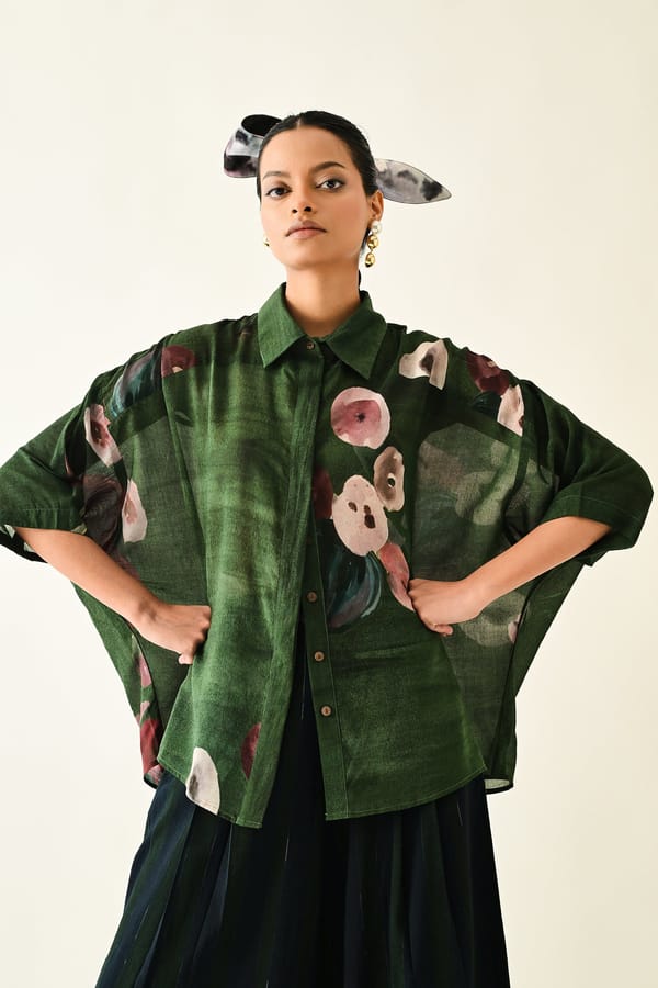 Green Abstract Print Anti-Fit Dobby Shirt — Ofrida