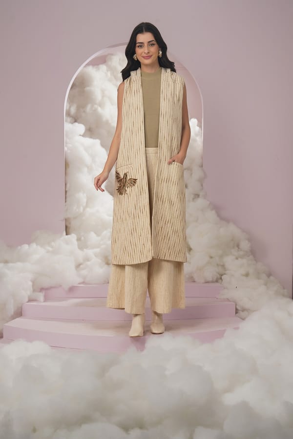 Beige Hooded Longline Cover-Up Shrug — Chöjé