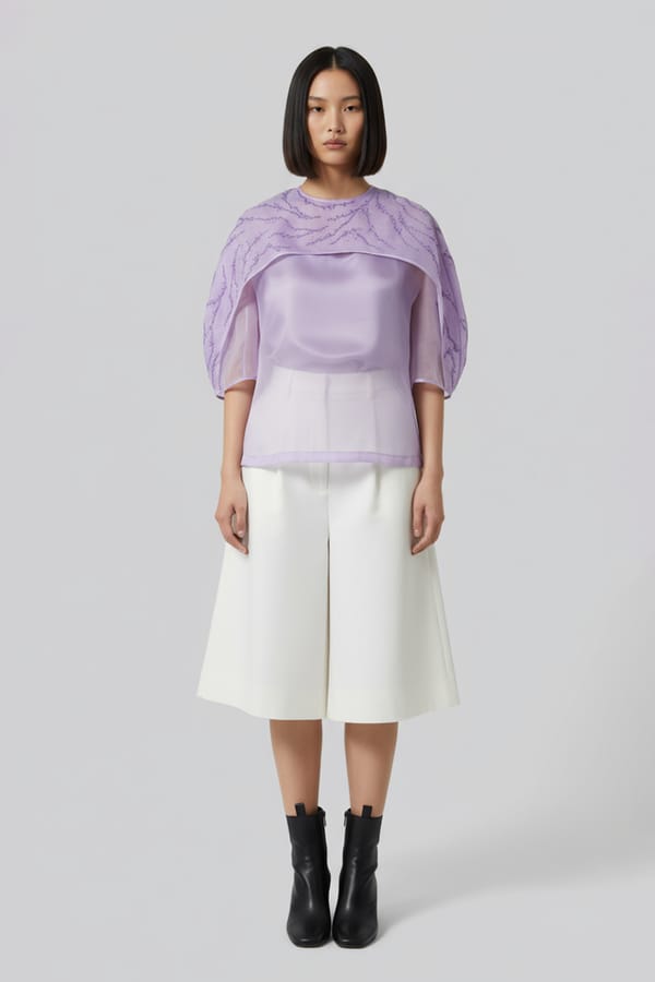 Lavender Embroidered Organza Overlay Top with Camisole — Genes Lecoanet Hemant