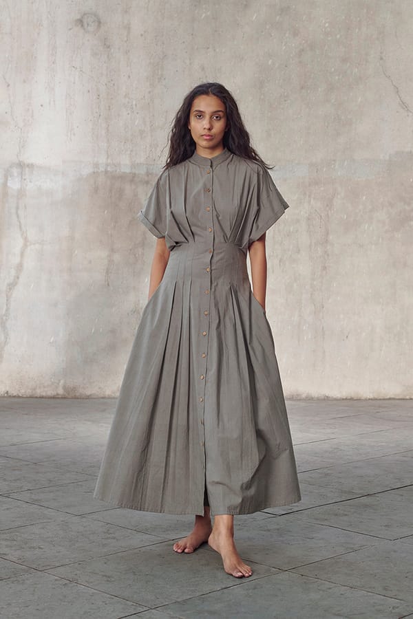 Grey Organic Cotton Button-Front Maxi Shirt Dress — ALTER NATIVE