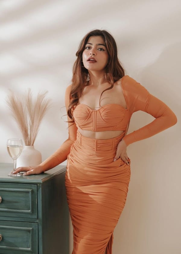 Tatiana Rust Ruched Midi Corset Dress — Lea Clothing