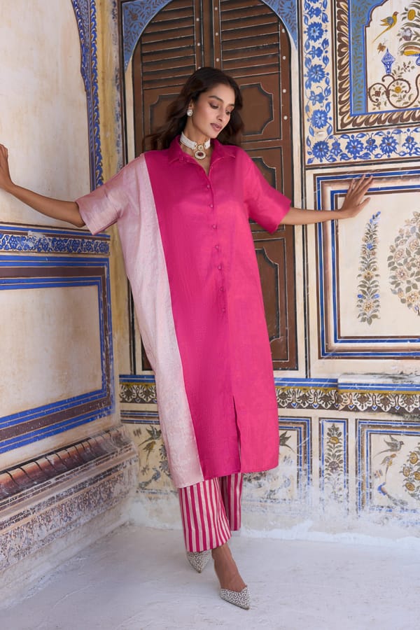 Benares Tissue Colour Blocked Longline Top & Striped Pant Set — Dash and Dot