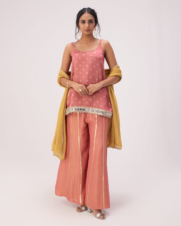 Cool Pink Satin Kurti and Sharara Set with Dupatta — DORABI