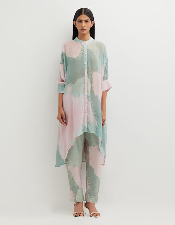 Multicolor High Low Printed Tunic with Throuser — Kavita Bhartia