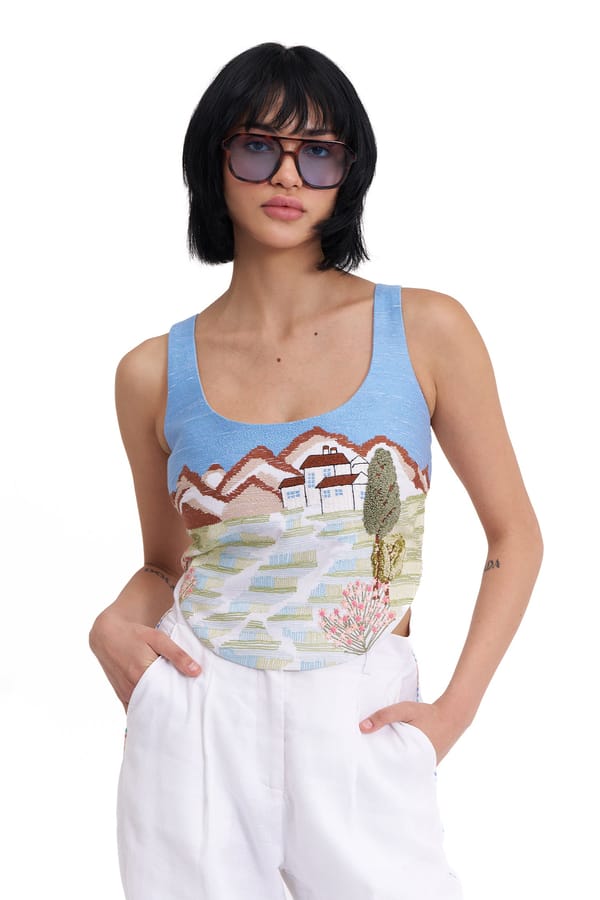 Sky Blue Scenic Embroidered Corset Bralet Top — Our Love