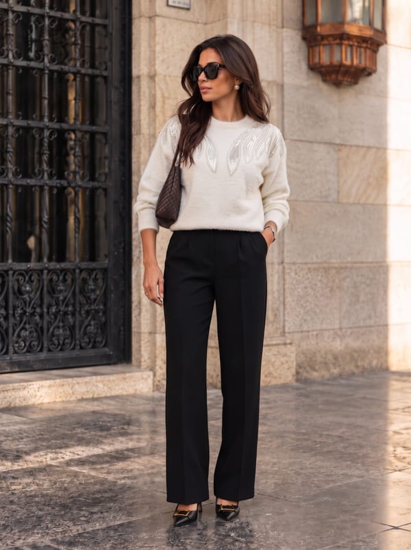 Ivory Embellished Knit Sweater — Wienella