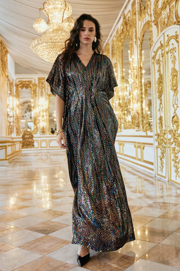 Multicolour Iridescent Sequin Maxi Kaftan Dress — Dash and Dot