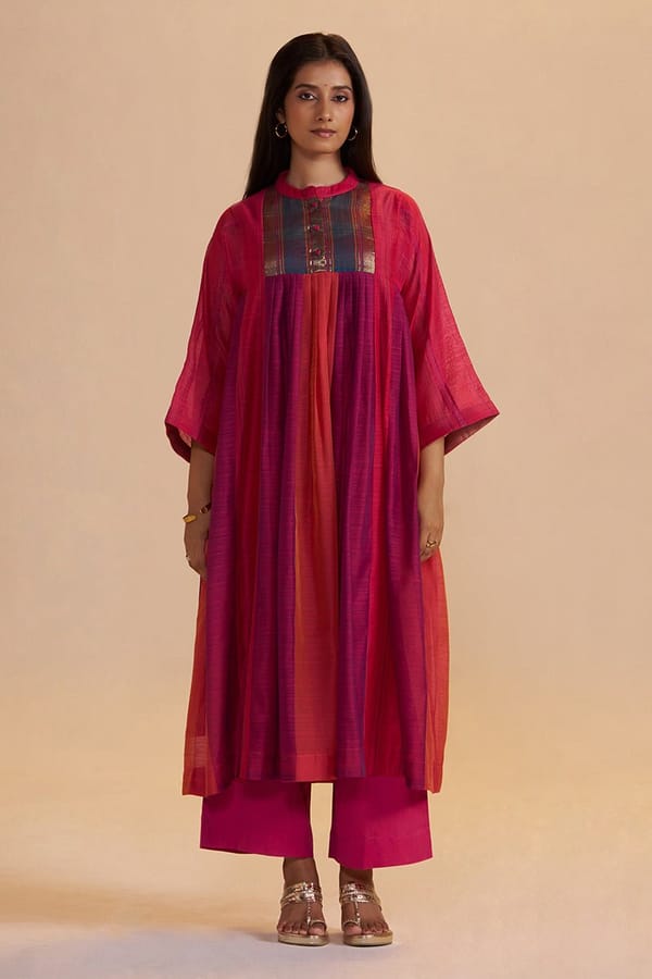 Wine and Rani Pink Colorblocked Kurta Co-ord Set — Ganga Fashions Pvt Ltd