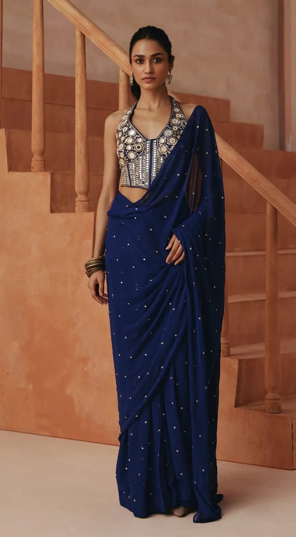 Elise Embroidered Draped Saree — Basanti Kapde aur Koffee