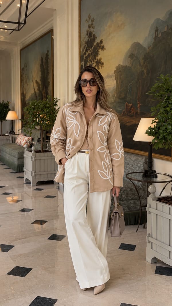 Camel Embroidered Shacket — AYRISS