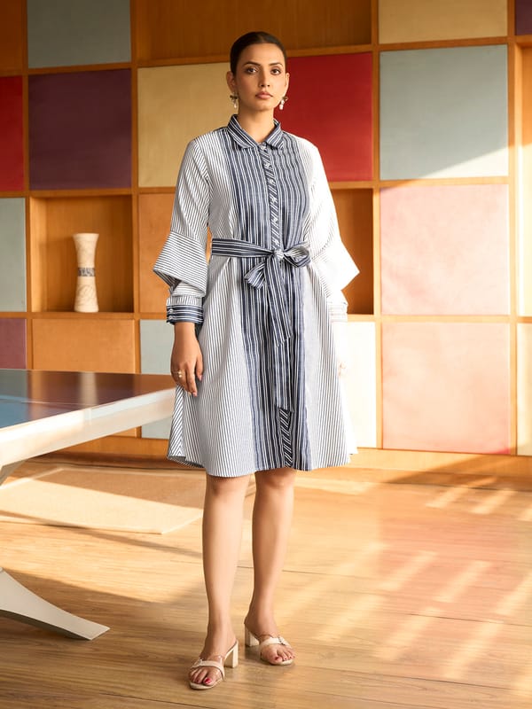 Blue & White Striped Belted Shirt Dress — Truly SMA