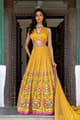 Yellow Printed Lehenga Set with Embroidered Tie-Back Blouse - Basil Leaf - Image 1