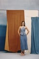 Deep Indigo Studded Denim High-Waist Midi Skirt - quietBOLD - Image 1