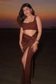Brown Draped Knot-Detail Maxi Skirt with Slit - Torqadorn - Image 1