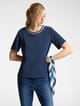 Blue Crew-Neck T-Shirt with Rhinestone Neckline - ELENA MIRO - Image 1