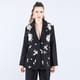 Black Linen Twill Applique Embroidered Blazer - Linen Bloom - Image 1