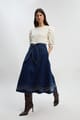 Dark Blue Studded A-Line Midi Skirt with Tie Waist - KAREN MILLEN - Image 1