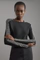 Black Bandage Knit Crystal-Embellished Sleeve Top - KAREN MILLEN - Image 1