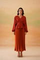Rust V-Neck Button-Front Top and Pleated Maxi Skirt Set - IERA - Image 1