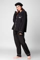 Black Cotton Poplin Pyjama Suit Set with Contrast Piping - After Dark - Image 1