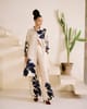 Beige High-Waist Wide-Leg Satin Trousers with Floral Print - Missy Co. - Image 1