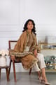 Ochre Wool Stole with Faux-Fur Border Trim - Rhe-Ana - Image 1