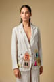 Beige Linen Blazer with Illustrated Placement Artwork - Linen Bloom - Image 1