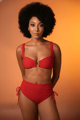 Red Ruched Bikini With High-Waist Bottoms - Mysthelle - Image 1