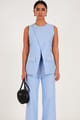 Blue Chambray Asymmetric Sleeveless Top Coat - WESTERNERA - Image 1
