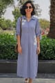 Blue Pinstriped Midi Shirt Dress with Floral Appliqué - Design By Queen Bee - Image 1