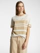 Beige Crew-Neck Striped T-Shirt with Subtle Embellishment - ELENA MIRO - Image 1