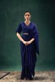 Navy Blue Draped Saree Set with Embroidered Blouse - LABEL NAARITI - Image 1
