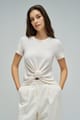 White Textured Knot-Front Round Neck T-Shirt - SALSA JEANS - Image 1
