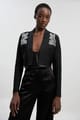 Black Cropped Lapel Jacket with Crystal Shoulder Embellishment - KAREN MILLEN - Image 1