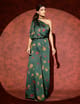 Green One-Shoulder Draped Printed Wide-Leg Jumpsuit - STUDIO SURBHI - Image 1